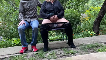 Pervert step son watches step mother masturbate in public park