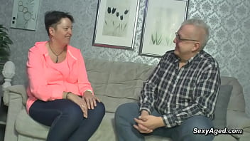 Amateur German old couple enjoying passionate sex on the couch