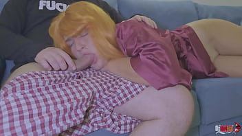 Why stepson fucks my mouth? Stepmom risky oral creampie on couch