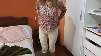 Stepmom comes home from work excited and starts touching herself, asking me to fuck her