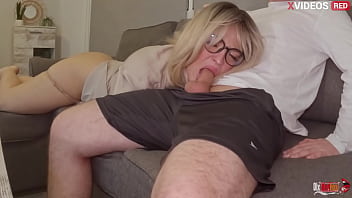 I saw my Friend MILF on the couch and started to put my dick in her pussy, but then I realized that I wanted to fuck her mouth and cum in her throat