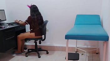 The nursing student is in the practice room. She feels like a slut on the couch.