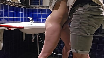 Secret meeting in public toilet ends up in orgasm and creampie
