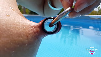 Nippleringlover hot mom nude in pool extreme stretching see through pierced nipples close up