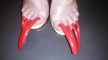 LADY L CLEAR HIGH HEELS AND MEGA LONG RED NAILS (video short version)