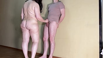 Stepmom jerked off her stepson's cock so that he got up and fucked her in anal