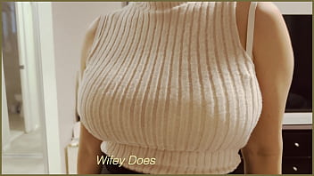 Taking of my shirt with my big tits after work