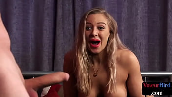 Femdom busty MILF in lingerie tease jerker with striptease