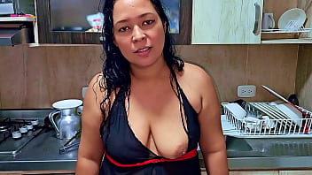 Squirting orgasm in the kitchen in front of my stepson, I'm a horny stepmom. Do you want to be my new stepson?