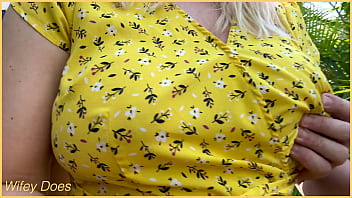 Wifey heads out in a cute summer dress braless and looks amazing with her blonde hair.