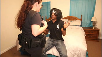 Big Tits Nerdy Milf White Girl Cops arrest burglar with big black cock BBC Interracial Blackmail