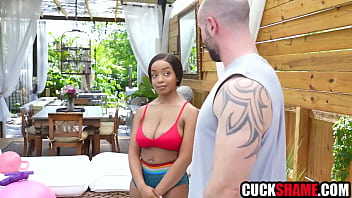 Ebony MILF cucks husband with trainer and records it on phone