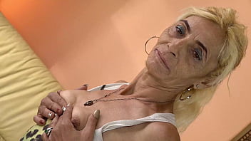 Skinny ugly toothless granny