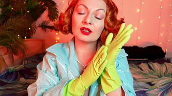 Green gloves - household latex gloves fetish - ASMR video free fetish clip
