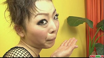 Kinky and nasty woman in fishnet gagging and cum swallowing