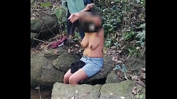 Janaki Risky public outdoors shower in natural waterfall