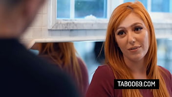 Gorgeous redhead stepmom Lauren Phillips greets her stepson naked and rides on his cock