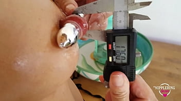 Nippleringlover hot red boots stockings pussy piercings vibrator in nipple extreme stretched nipple piercings