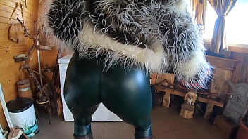 Tight Green Leather Pants Cameltoe – Blowjob & Doggy with Cum on My Fur Coat & Downjacket- preview