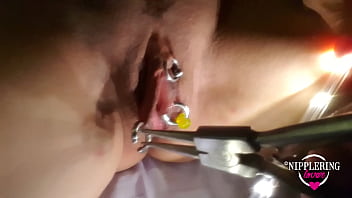 Nippleringlover horny gets multiple rings in stretched pussy lip piercings