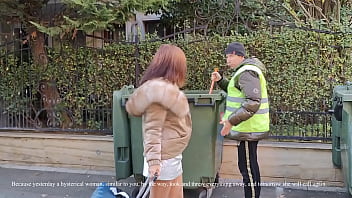 A homeless man helped an elite milf carry her suitcase and fucked her!