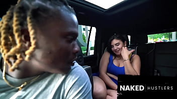 Devil in a blue dress sucking black men’s swollen cock for cum