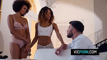 Perv stud in rough sex with two sexy ebony babes Scarlit Scandal and Alina Ali