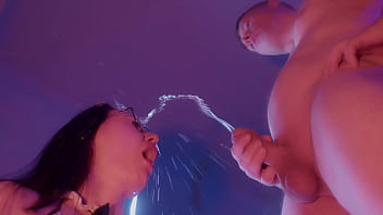 Lewd male pissing his slattern's and ass to mouth fuck her, and she gets cum.