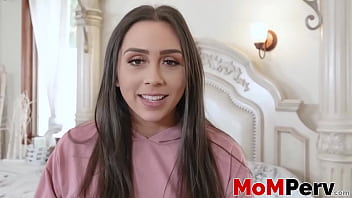 Brunette stepmom Lily Hall rides her stepson after sloppy BJ