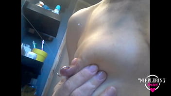 Nippleringlover hot pregnant milf milky tits pierced nipples squirting lots of milk on mirror