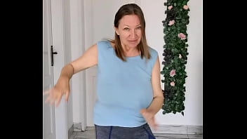 Busty Braless GILF MariaOld's Sporty Groove: Strip Dancing in Style!