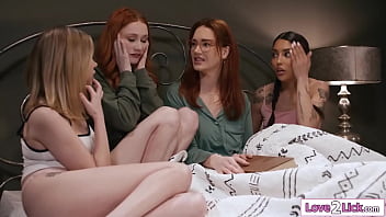 Redhead milf stepmom has sex with her stepdaughter and bffs