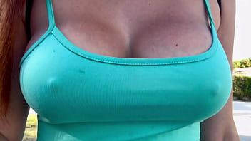 Italian Big tits Milf walking around Miami with her big boobs and hard nipples
