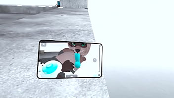 Goth bunny girl gets a blowjob from a raccoon milf