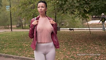 Thin white tight leggings and sheer blouse… Did you check out my cameltoe _)?