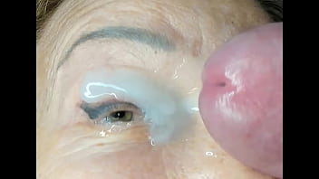 Milf extremely close up cumshot on eye orgasm .