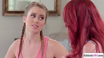 Brunette stepdaughter fingering big tits lesbian stepmom