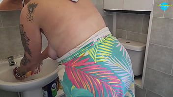 Cleaning the Bathroom with my Tits out