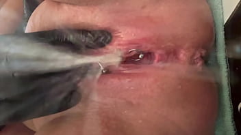 Pee very strong stream from my Pierced Pussy and my hands in Latex Glove