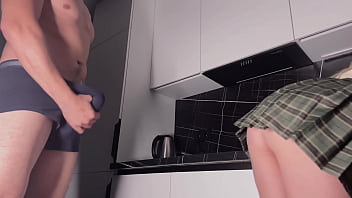 The panty-less stepmother was caught off guard