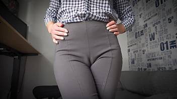 Naughty Secretary Seduces You With Her Cameltoe In Tight Trousers