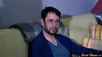 Stunning MILF sucks balls while wanking cock